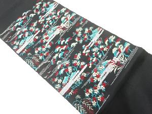 アンティーク　ヱ霞に樹木風景・家屋模様織出し袋帯（材料）